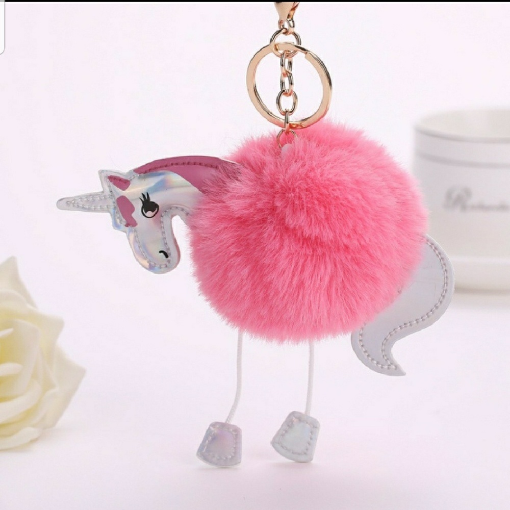 Unicorn Pom Pom Purse Decor or Key Chain